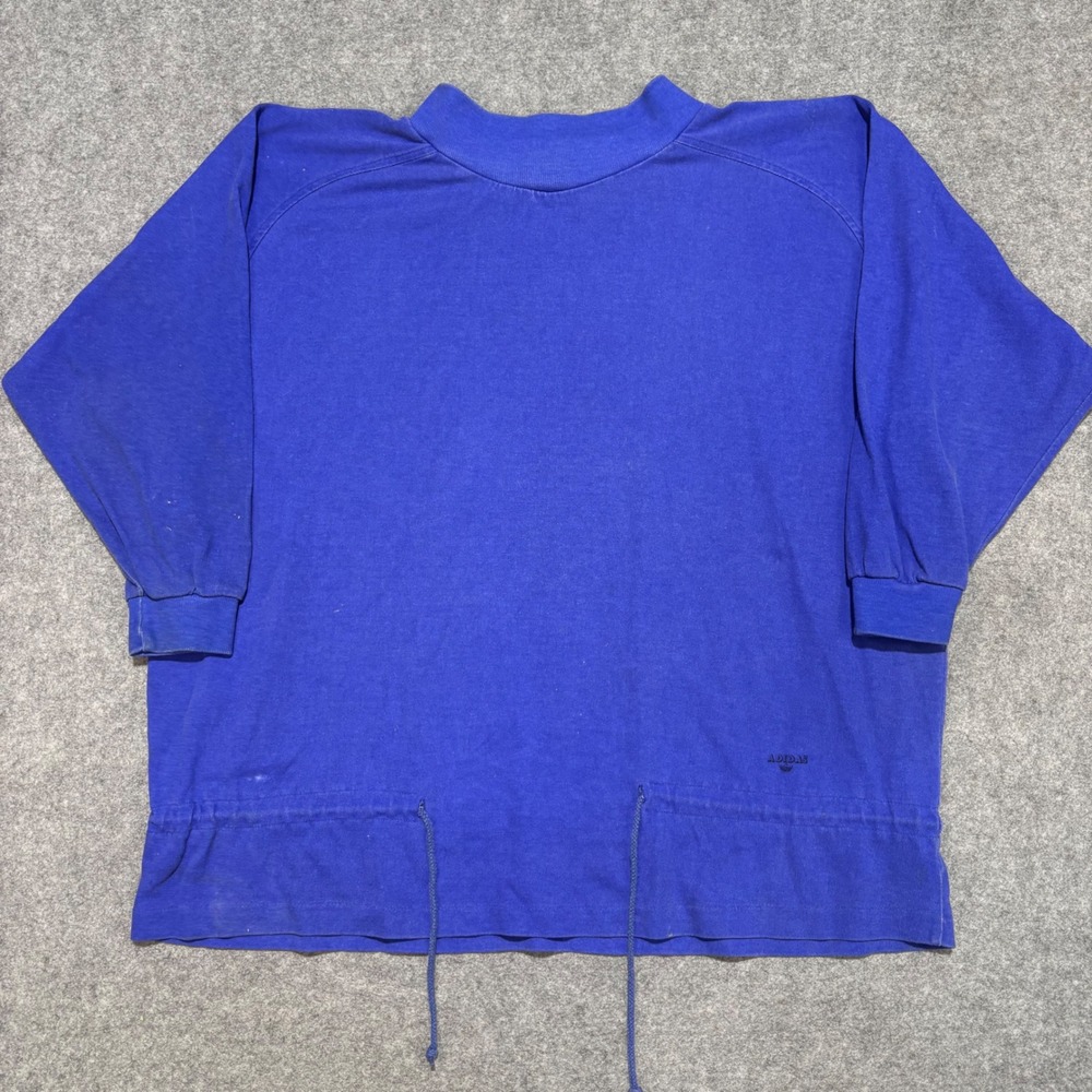 Vintage Adidas Mock Neck Cinch Waist Long Sleeve Shirt Royal Blue Trefoil XL